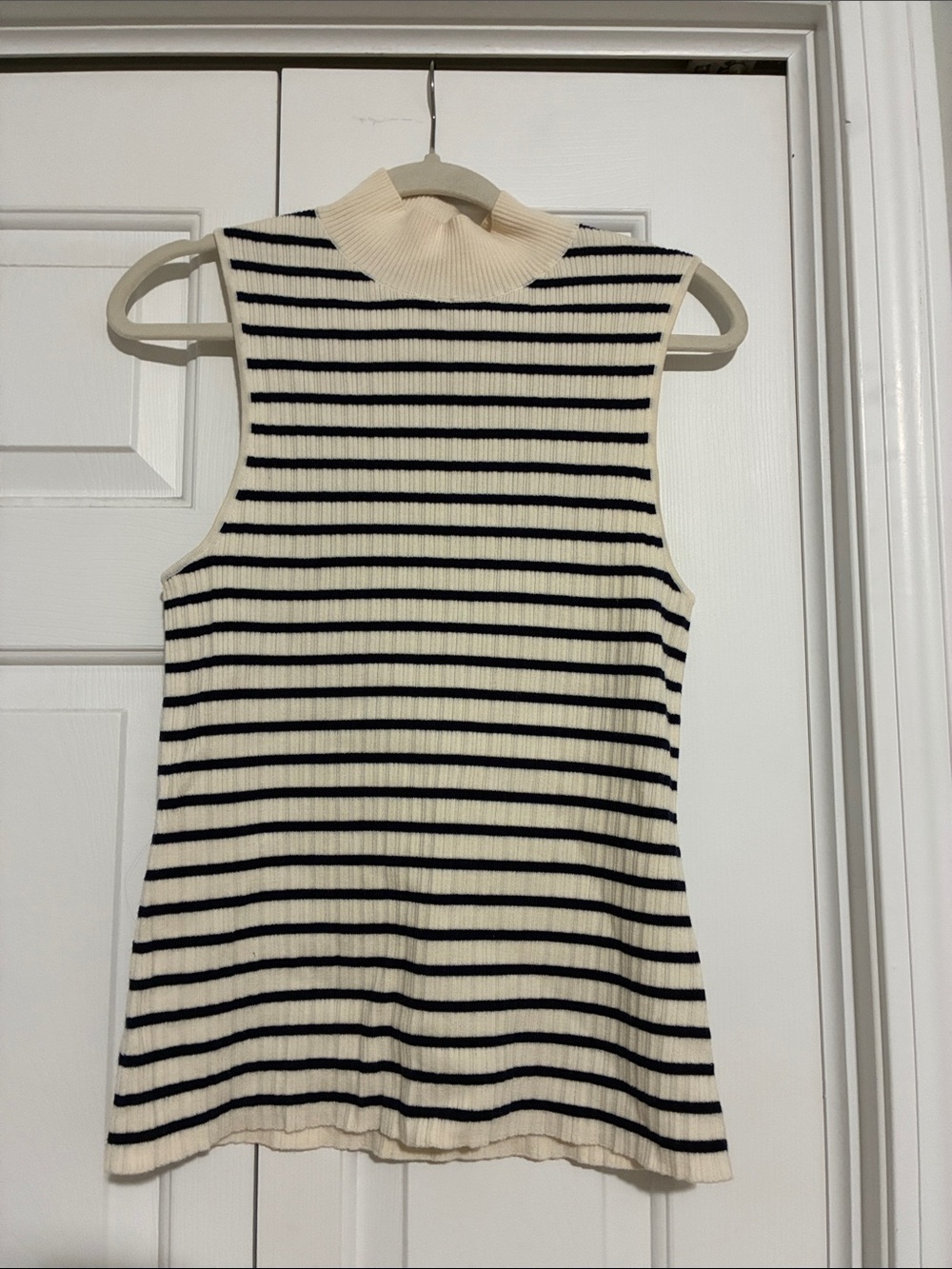 & Other Stories Knit Cream and Black Striped Mock Neck Tank